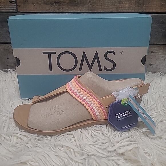 TOMS BREE HONEY WOVEN TRIM THONG SANDAL Sz 8 NIB - Picture 1 of 9